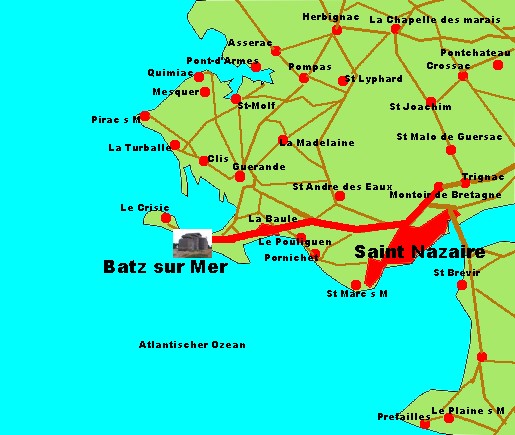 Route nach Batz Sur Mer